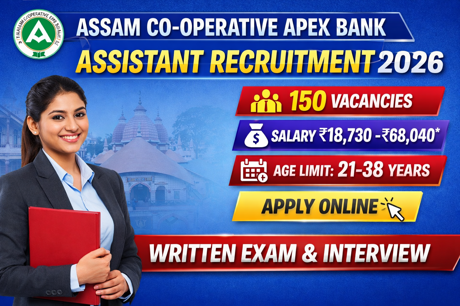 Assam Co-operative Apex Bank Assistant Recruitment 2026 – Apply Online for 150 Posts